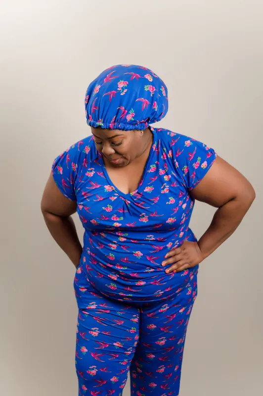 Hummingbirds - Bamboo Pajama Pants Set, With A Matching Satin-Lined Bonnet sold by Sleep Sassy