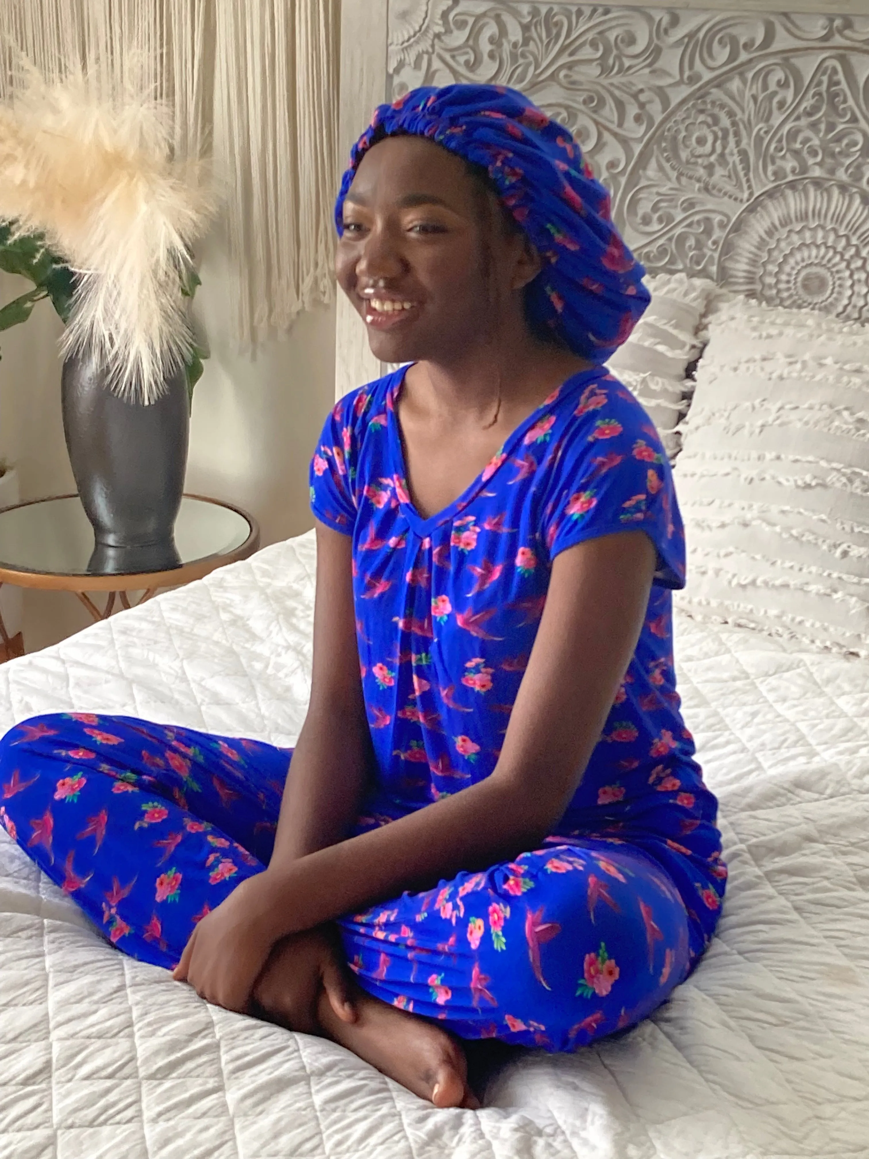 Hummingbirds - Bamboo Pajama Pants Set, With A Matching Satin-Lined Bonnet sold by Sleep Sassy product image thumbnail 2