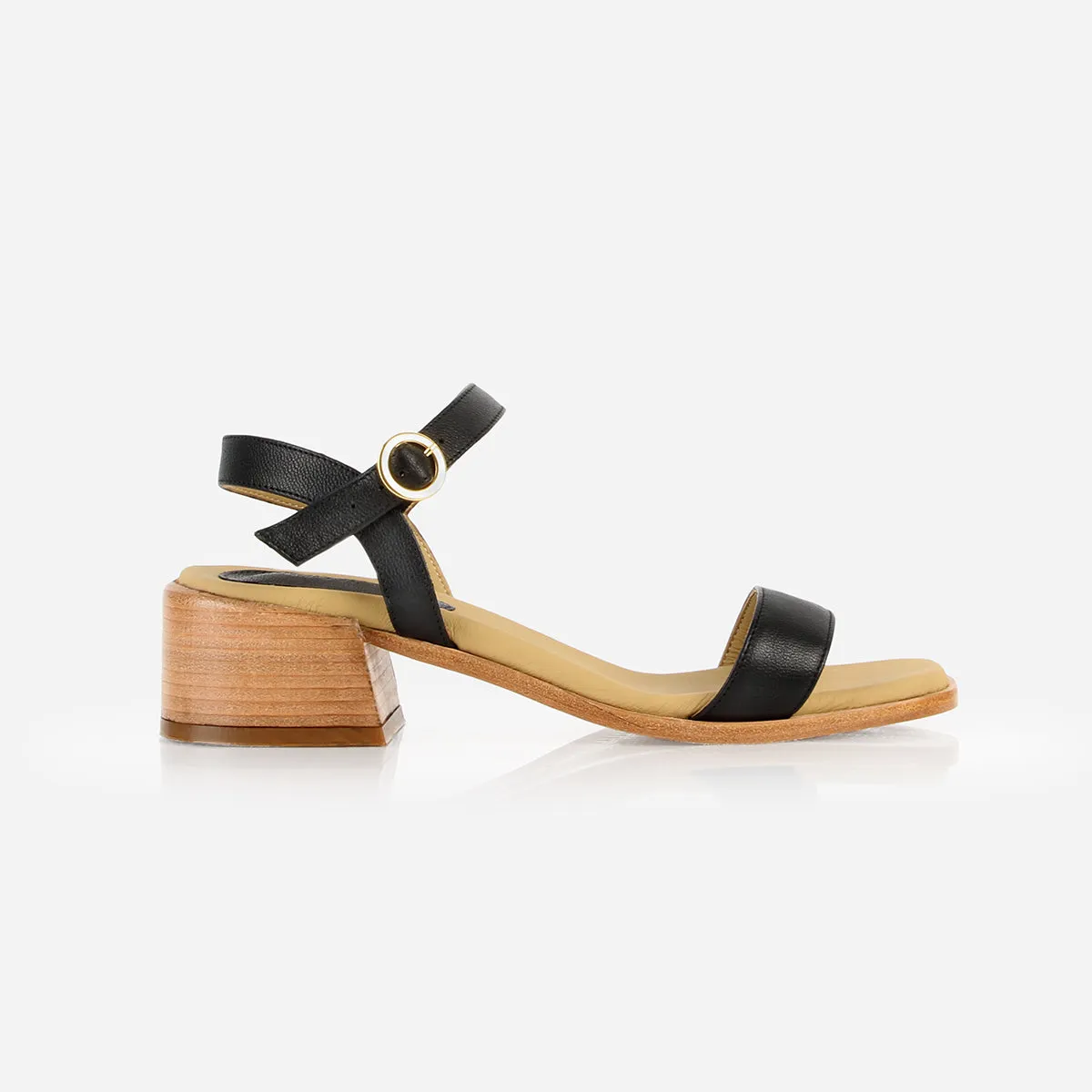 The Social Heeled Sandal Black Micro Pebble sold by Poppy Barley