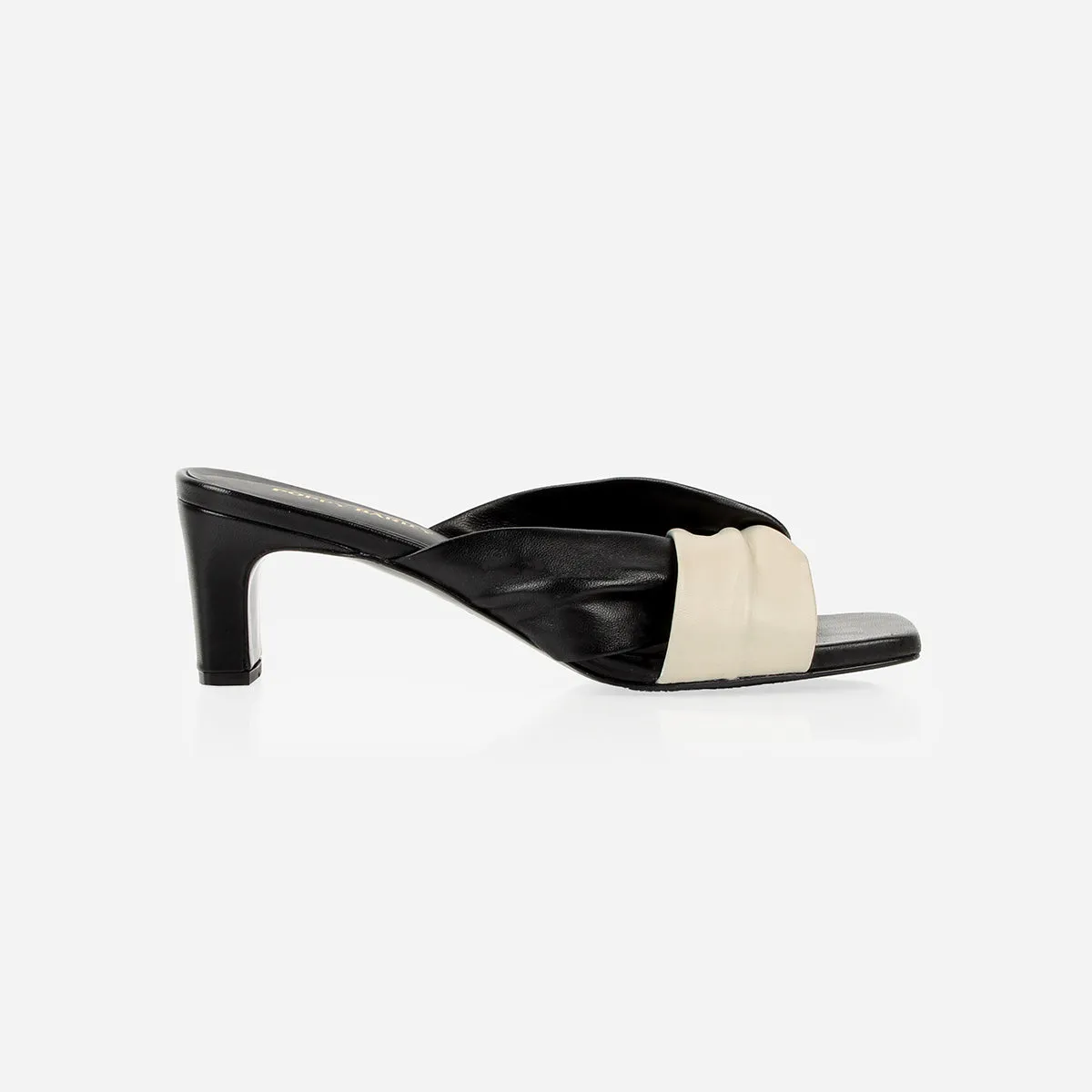 The Margot Heeled Sandal Black and White sold by Poppy Barley