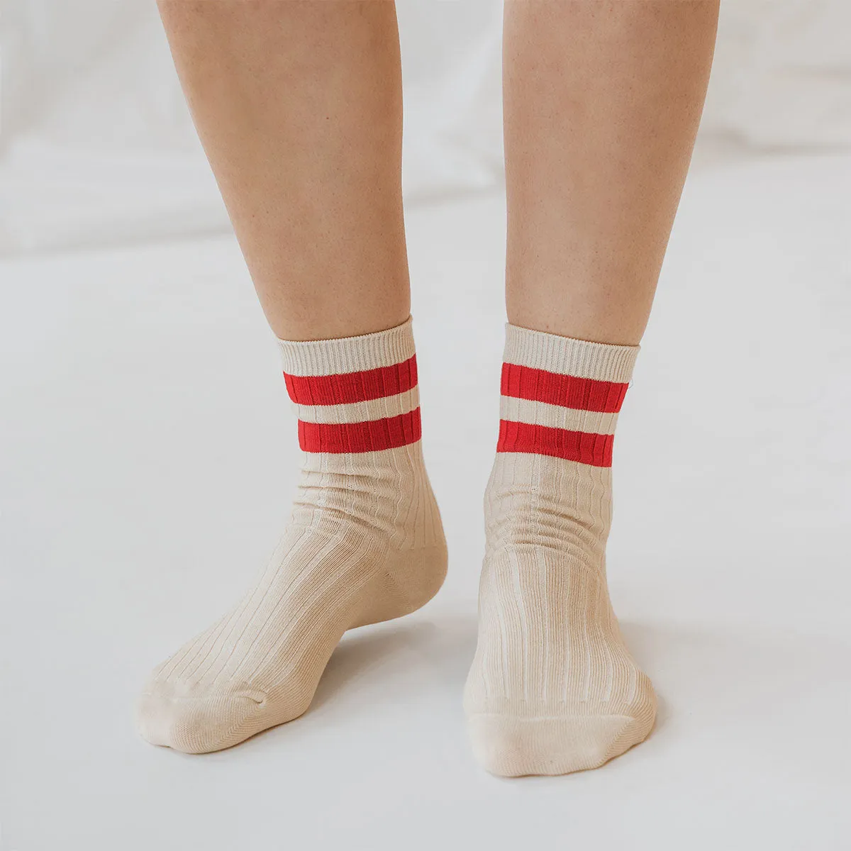 Le Bon Shoppe Her Varsity Socks Cream with Red sold by Poppy Barley product image thumbnail 2