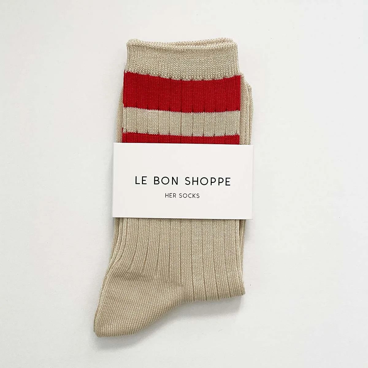Le Bon Shoppe Her Varsity Socks Cream with Red sold by Poppy Barley