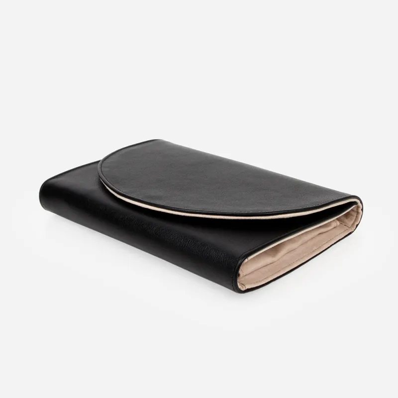 The Trifold Jewelry Case Black Micro Pebble sold by Poppy Barley