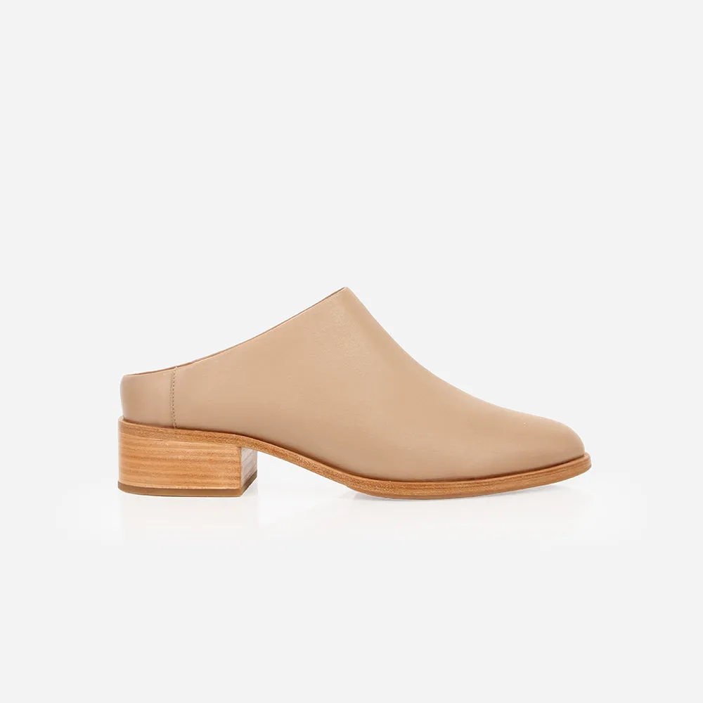 The Low Down Heeled Mule Biscotti sold by Poppy Barley