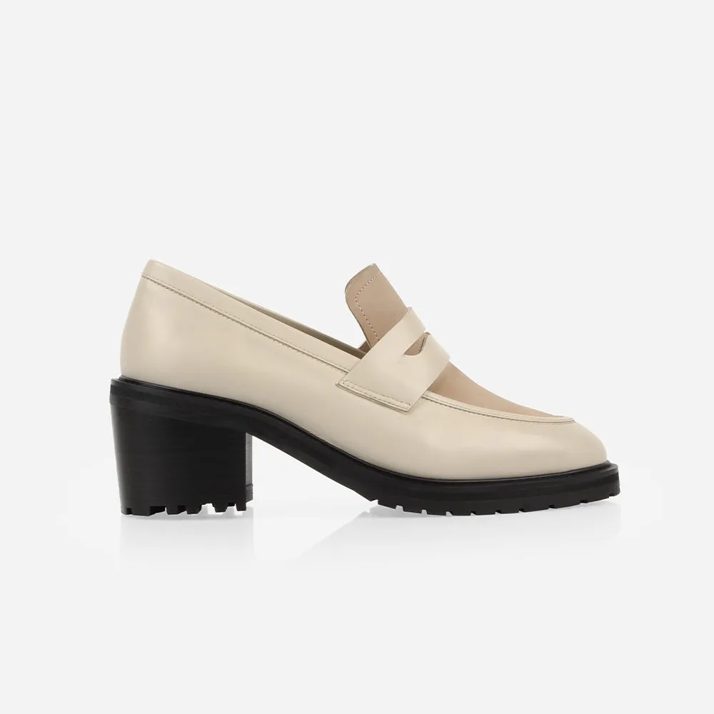 The Verona Heeled Loafer Oatmeal sold by Poppy Barley