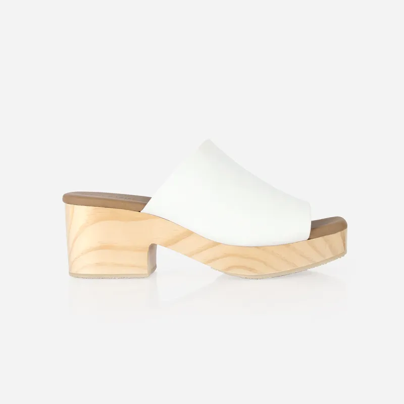 The Boardwalk Clog White sold by Poppy Barley