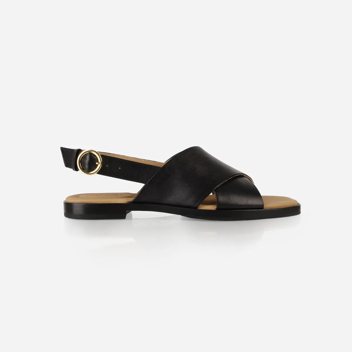 The Cross Town Sandal Black sold by Poppy Barley