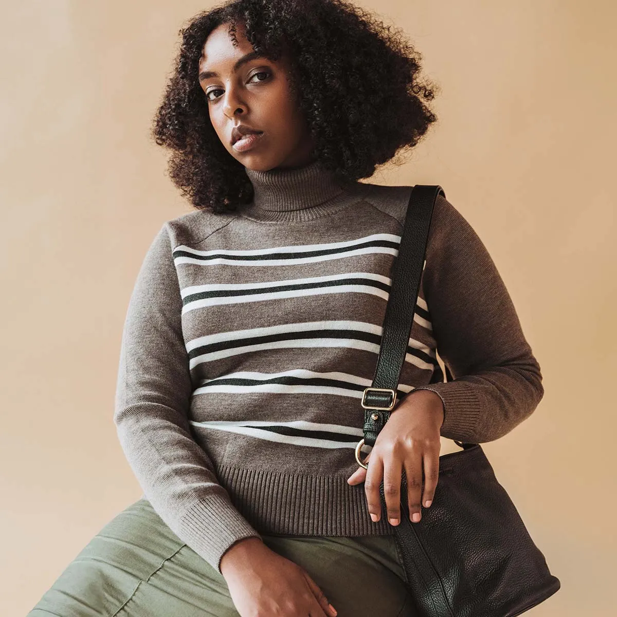 The Go-To Turtleneck Taupe Multistripe sold by Poppy Barley