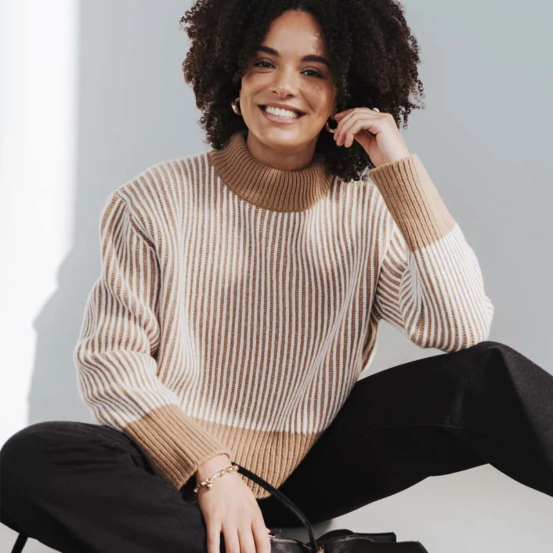 The Aspen Mockneck Camel Two-Tone sold by Poppy Barley