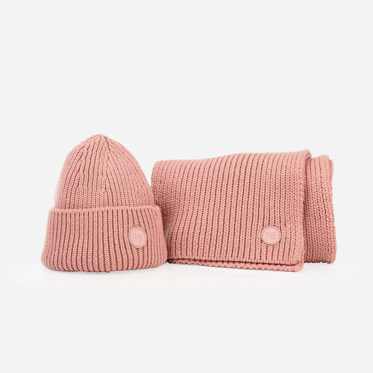 The Sauna Beanie and Scarf Wild Rose Set sold by Poppy Barley