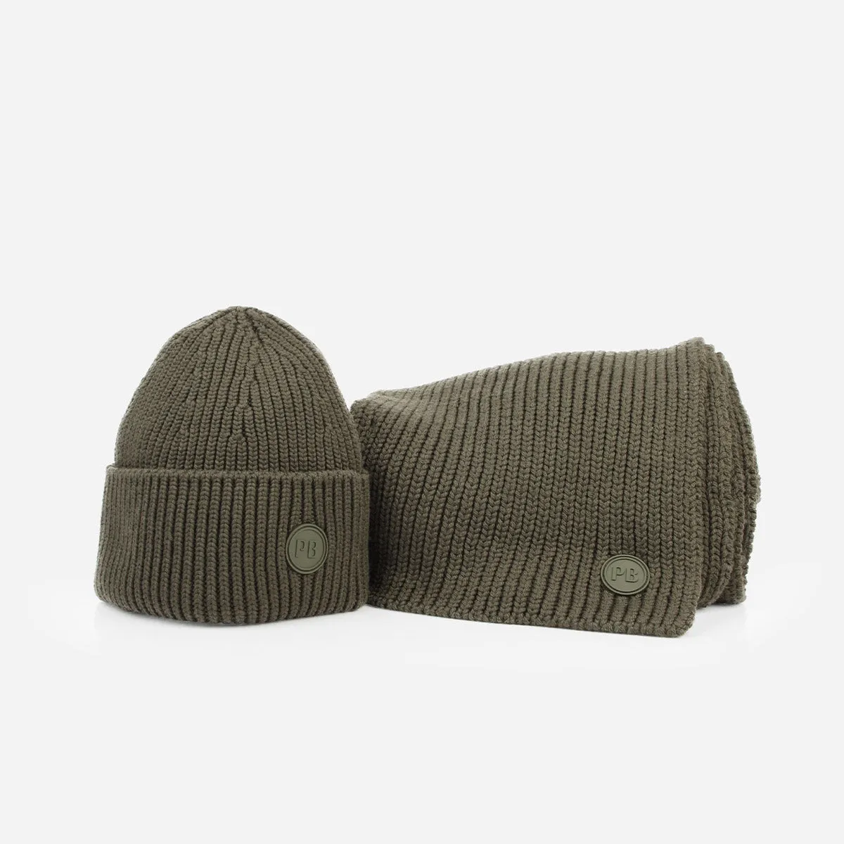 The Sauna Beanie and Scarf Forest Set sold by Poppy Barley