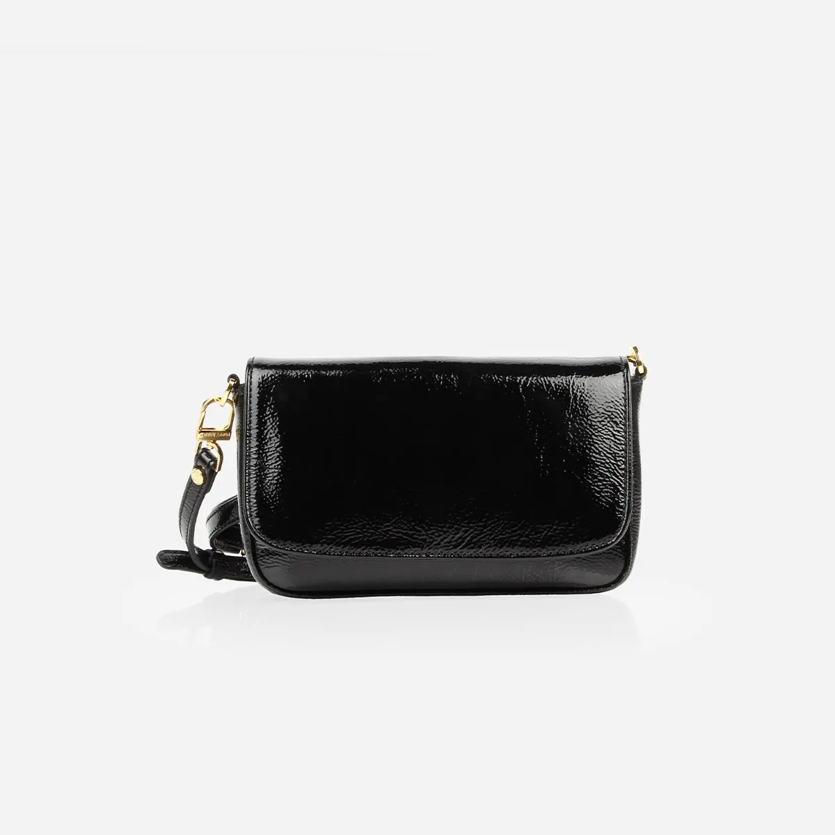 The Day to Night Bag Black Crinkle Patent sold by Poppy Barley