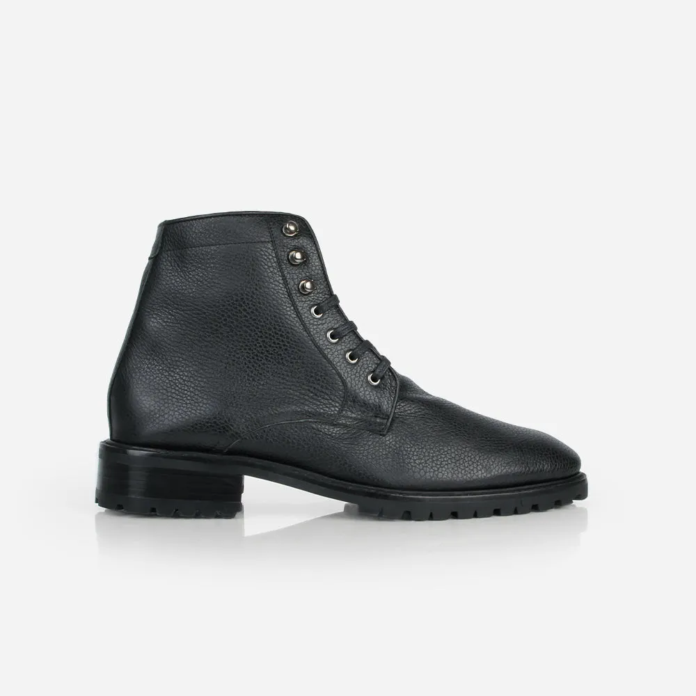 The Yukon Lace Up Boot Black Pebble sold by Poppy Barley