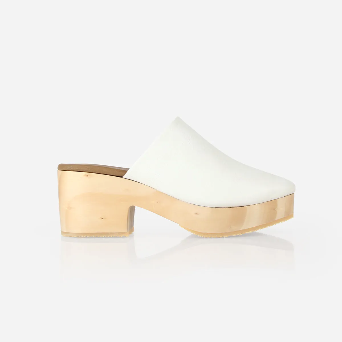 The West Coast Clog White sold by Poppy Barley