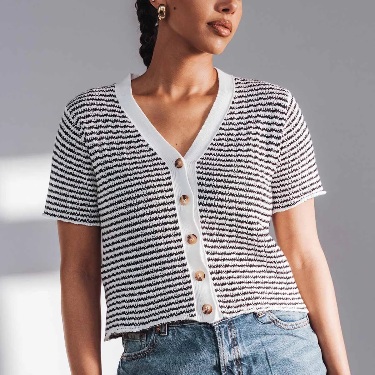 The Beach House Cardigan Black Stripe sold by Poppy Barley