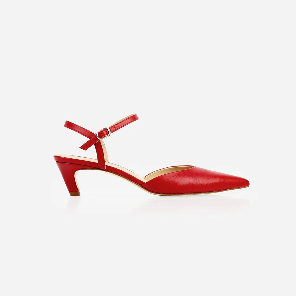 The Claire Kitten Heel Racing Red sold by Poppy Barley