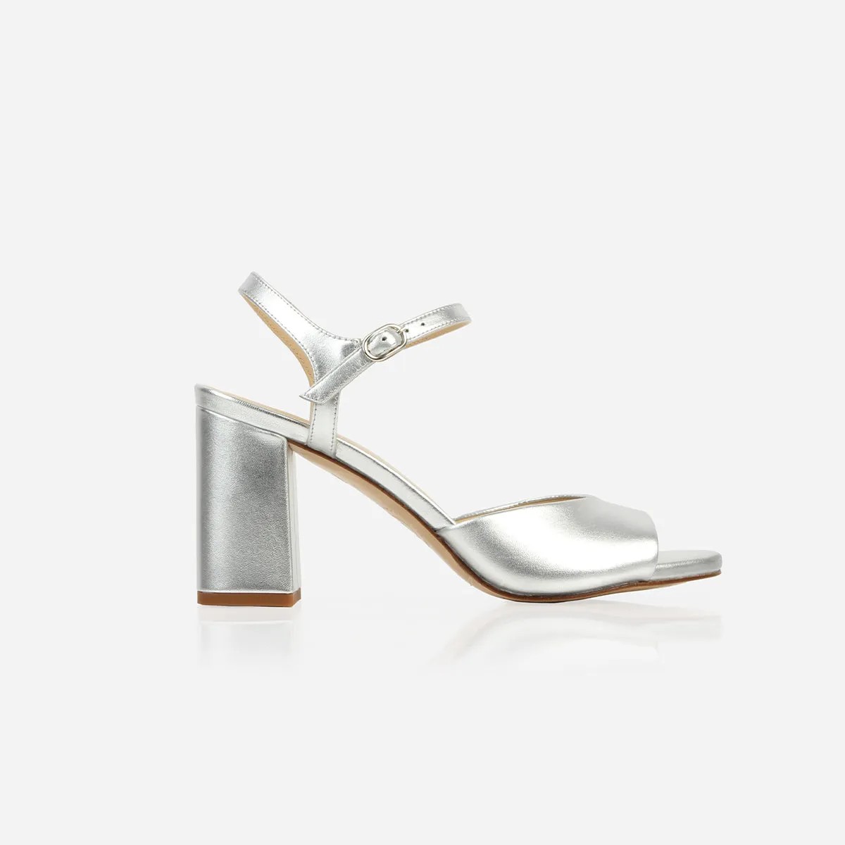 The Monica Heeled Sandal Silver sold by Poppy Barley