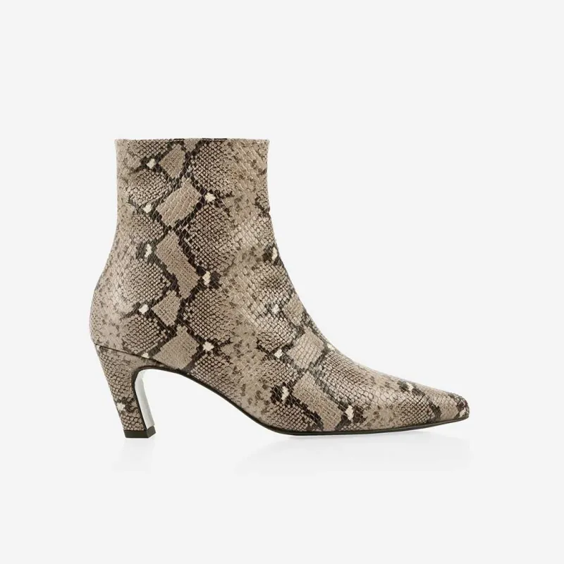The Toujours Boot Taupe Snake sold by Poppy Barley