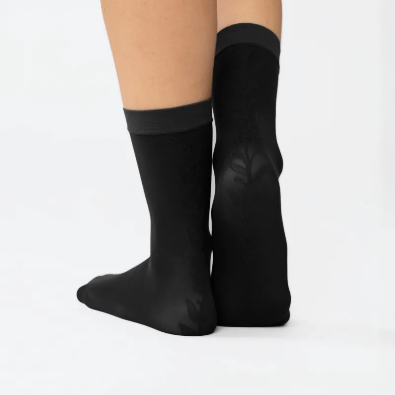 Rachel Sheer Sock Black Vine Sheer Black made by Poppy Barley