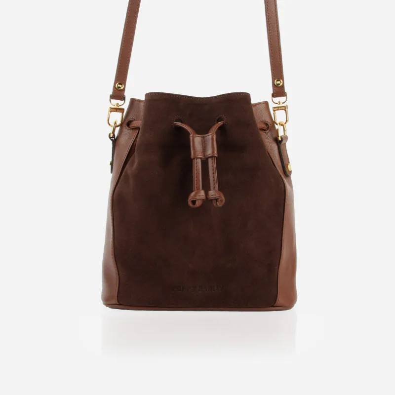 The Bondi Bucket Bag French Press Suede sold by Poppy Barley