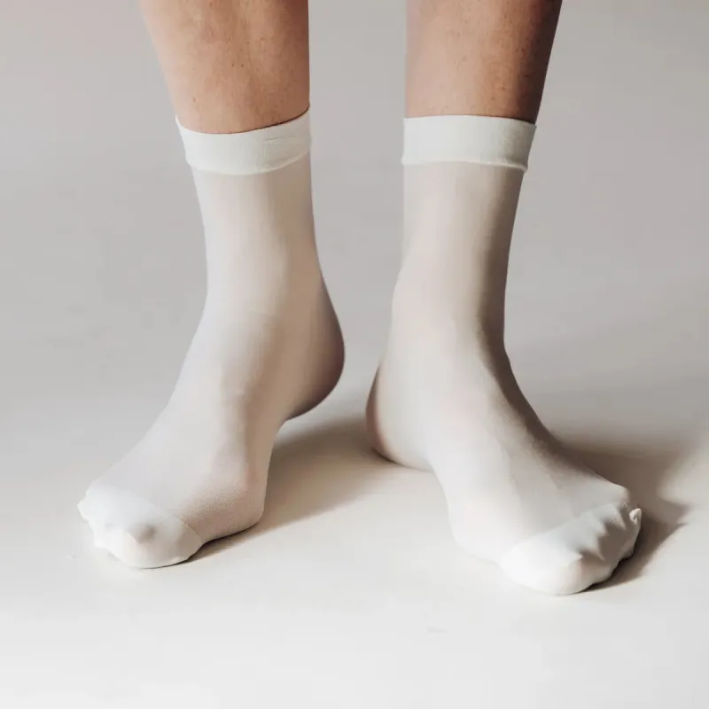 Rachel Back Vine Sheer Socks in Creamy White made by Poppy Barley