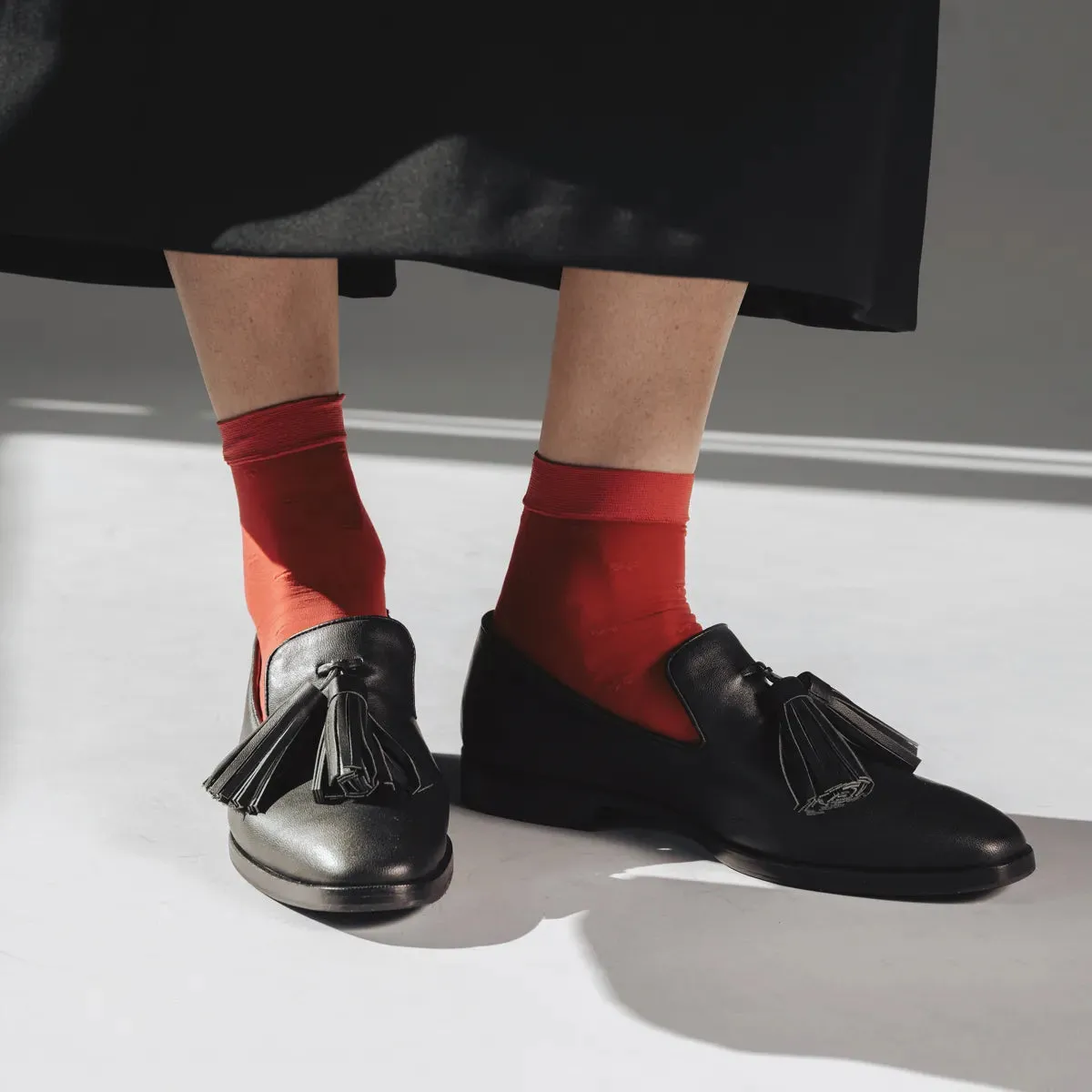 Rachel Micro Bow Pattern Sheer Socks in Cherry sold by Poppy Barley product image thumbnail 2