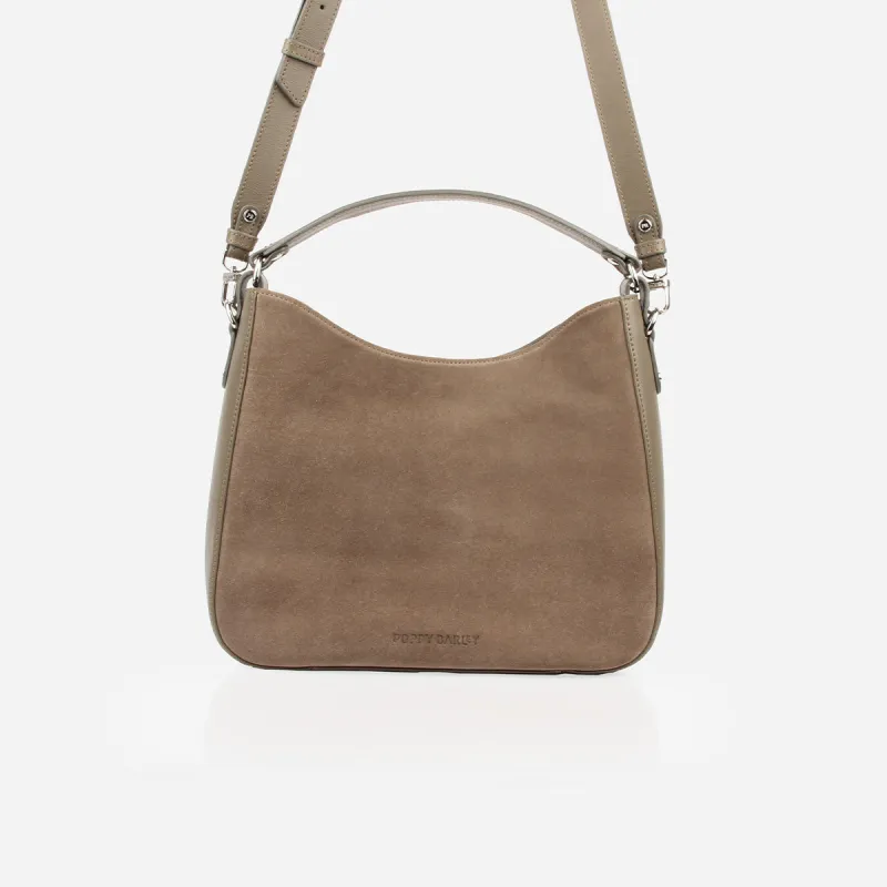 The Sixteenth Tote Truffle Suede sold by Poppy Barley