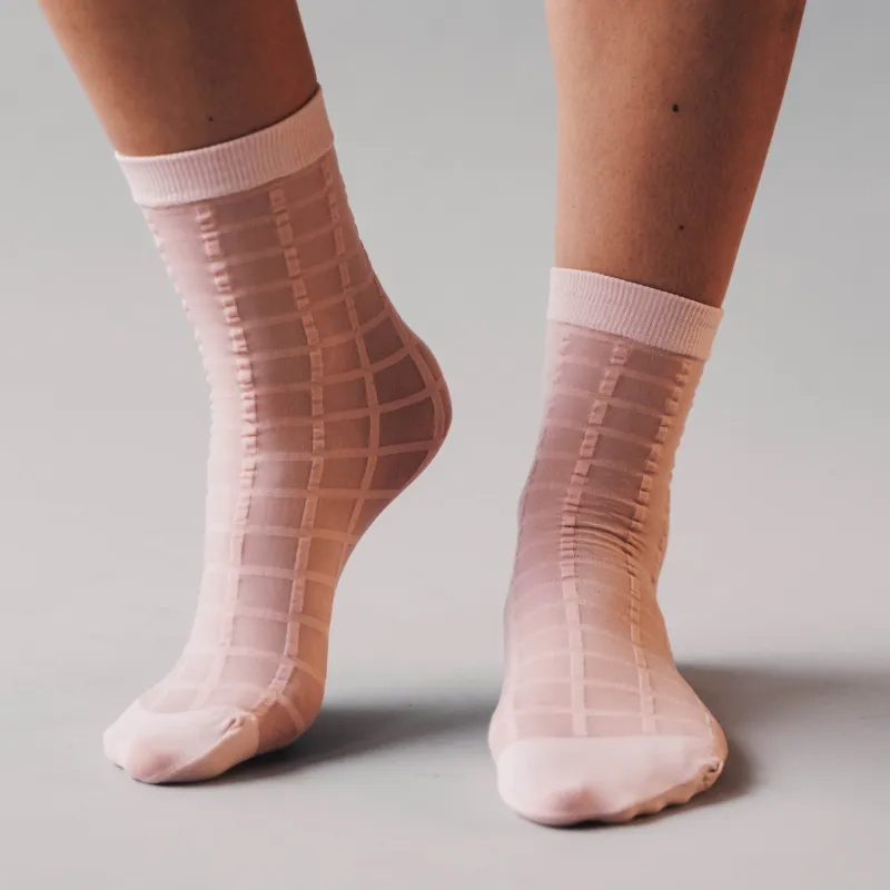 Rachel Checkered Sheer Socks Ballerina Pink made by Poppy Barley