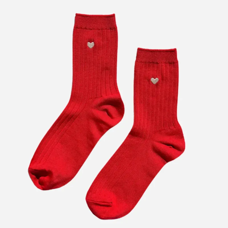 Le Bon Shoppe Her Embroidered Socks Red and Heart made by Poppy Barley