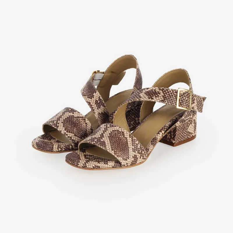 The Soirée Heeled Sandal Desert Snake sold by Poppy Barley
