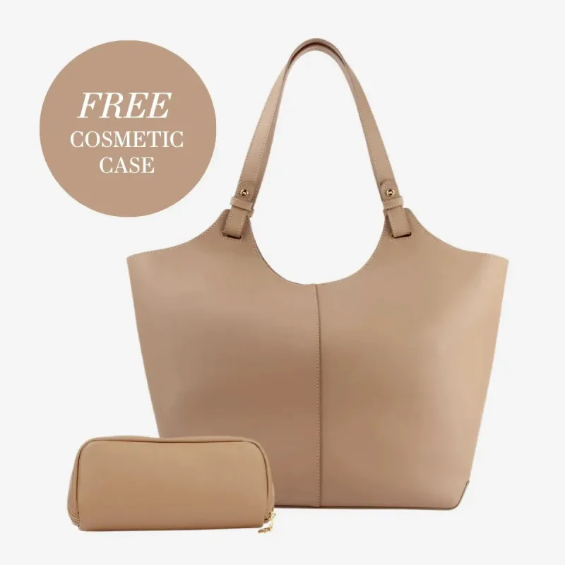 The Lisboa Tote + Small Cosmetic Case Set Biscotti made by Poppy Barley