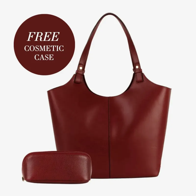 The Lisboa Tote + Small Cosmetic Case Set Resort Red made by Poppy Barley