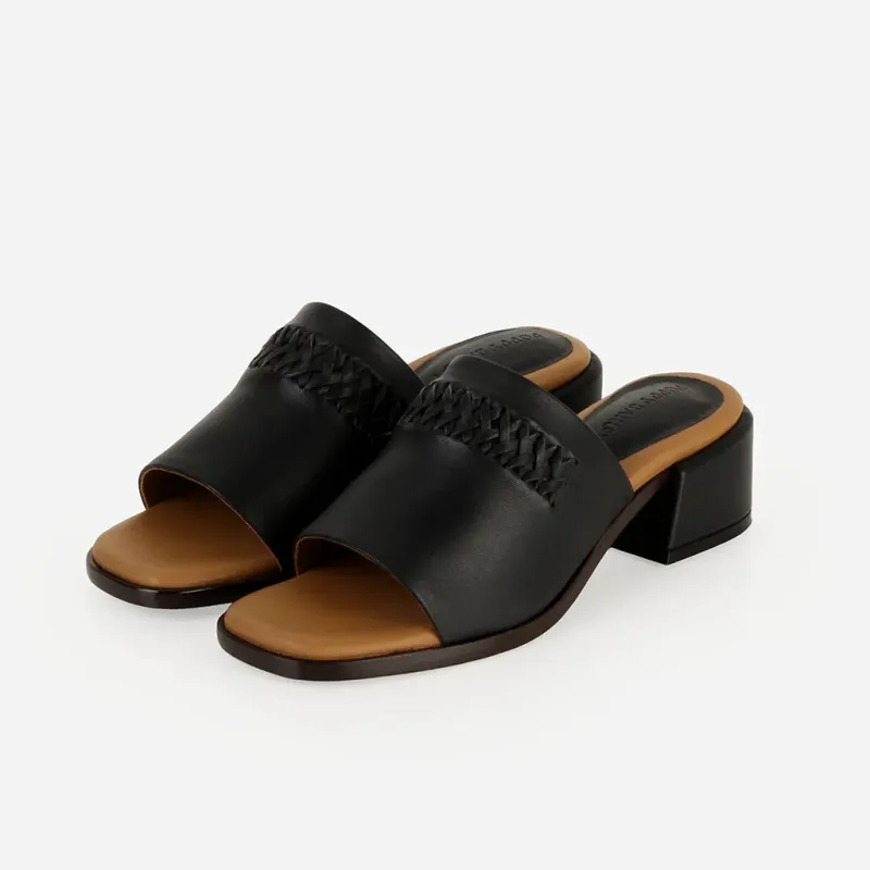 The Bohème Heeled Sandal Black made by Poppy Barley