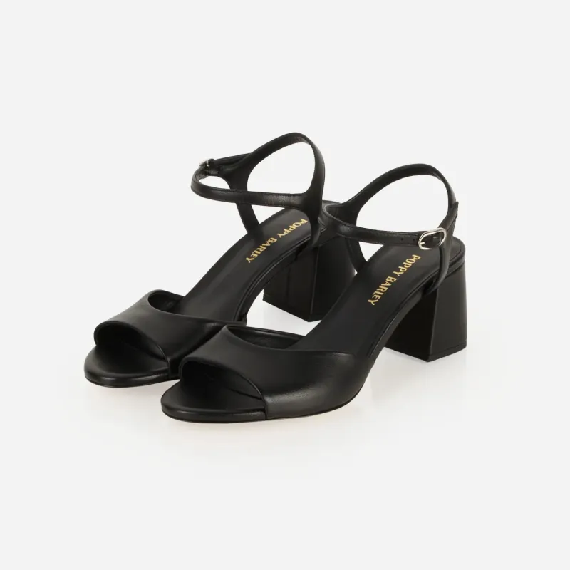 The Mila Heeled Sandal Black made by Poppy Barley
