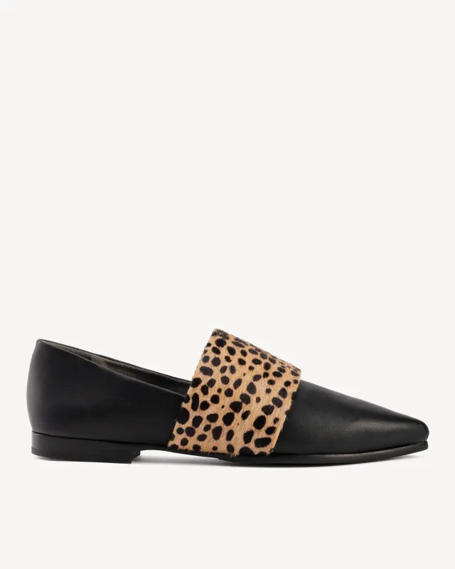 The Luxe Fit Flat Black and Cheetah Calf Hair made by Poppy Barley