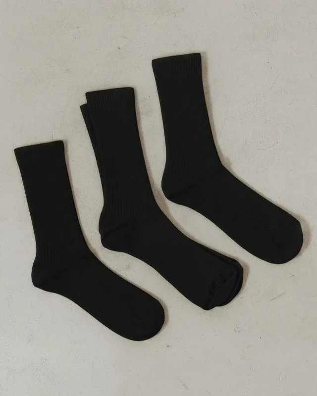 The Ribbed Crew Sock Black 3-Pack made by Poppy Barley
