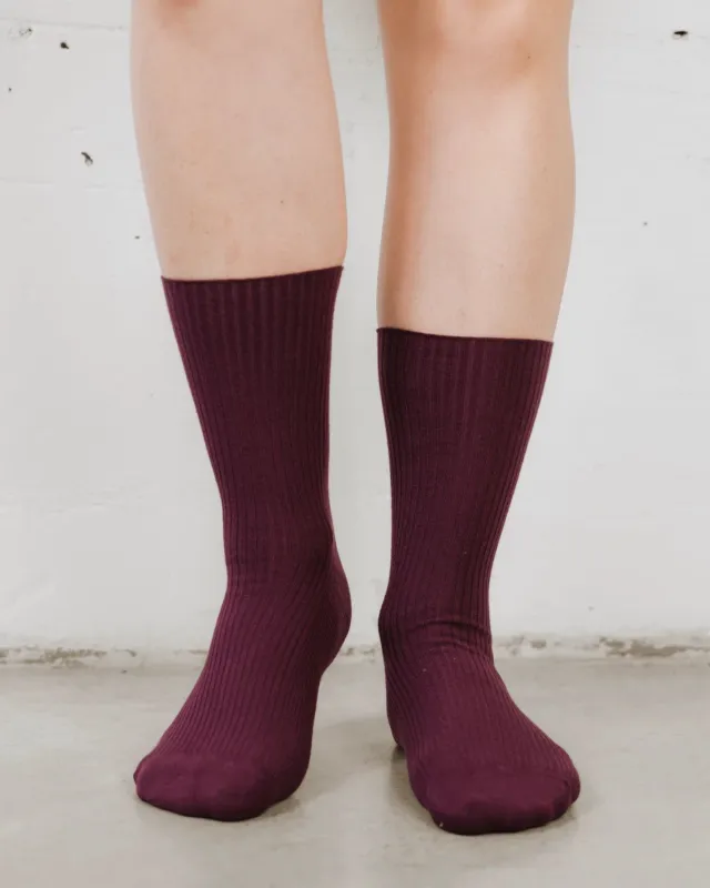 The Ribbed Crew Sock Cassis made by Poppy Barley