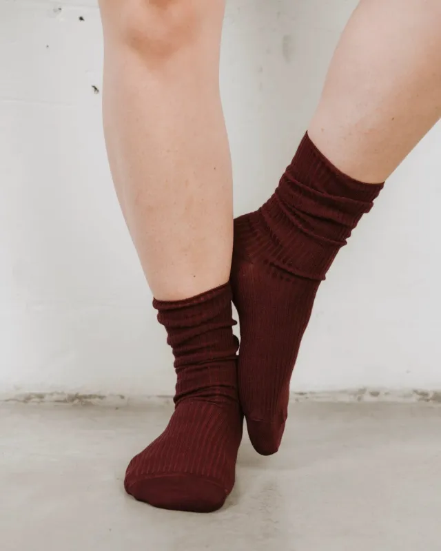 The Ribbed Crew Sock Sangria made by Poppy Barley