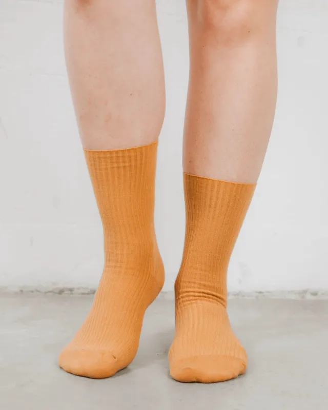 The Ribbed Crew Sock Ochre made by Poppy Barley