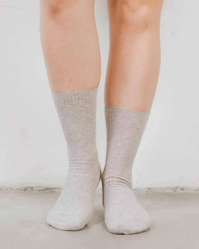 The Ribbed Crew Sock Grey Melange made by Poppy Barley
