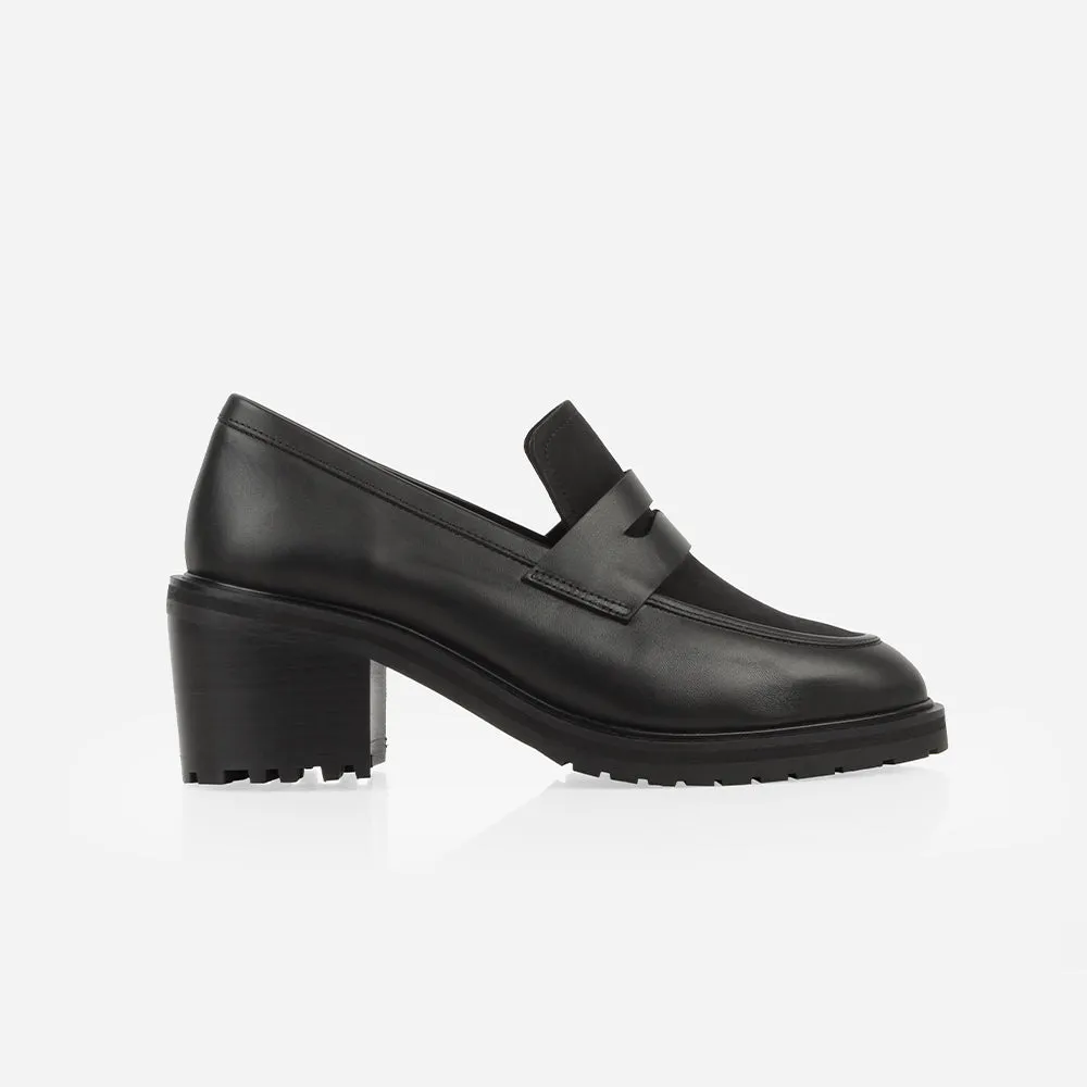 The Verona Heeled Loafer Black sold by Poppy Barley