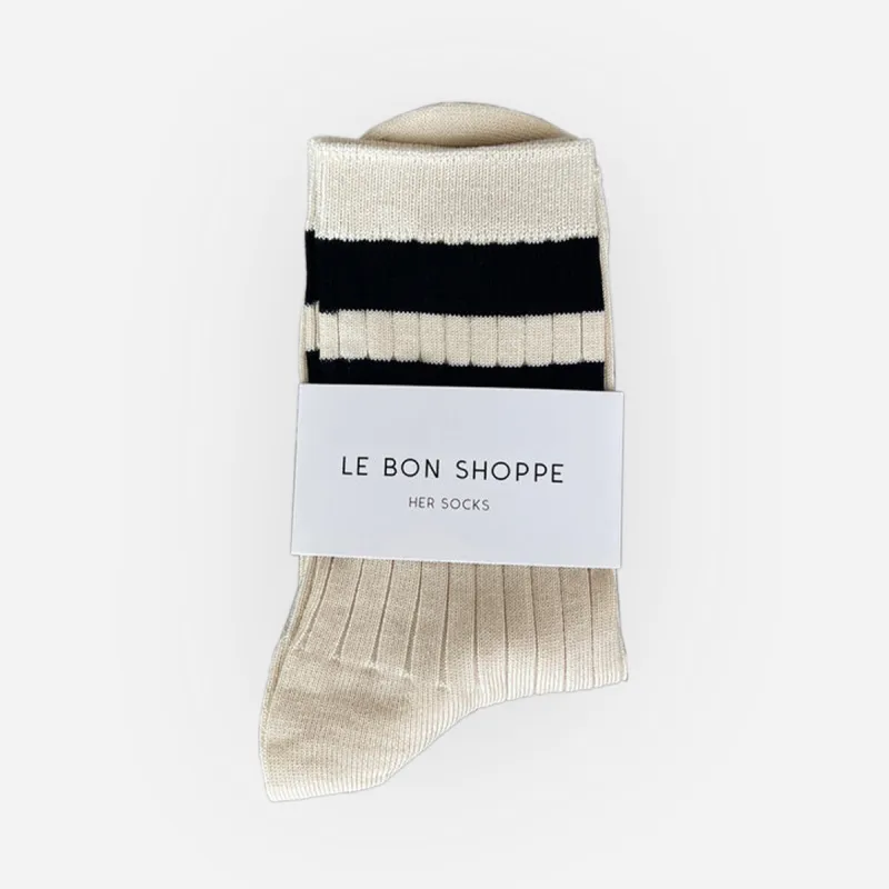 Le Bon Shoppe Her Varsity Socks Cream with Black sold by Poppy Barley
