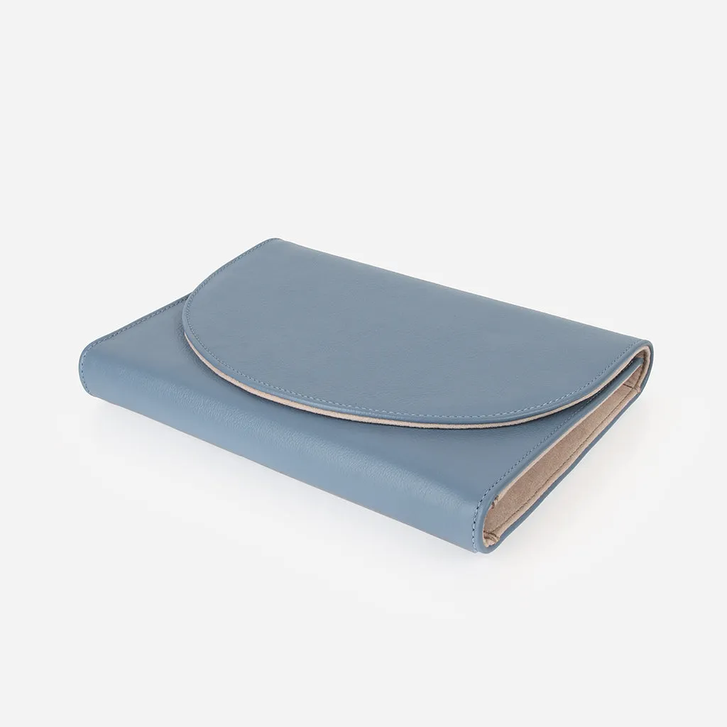 The Trifold Jewelry Case Faded Denim Micro Pebble sold by Poppy Barley