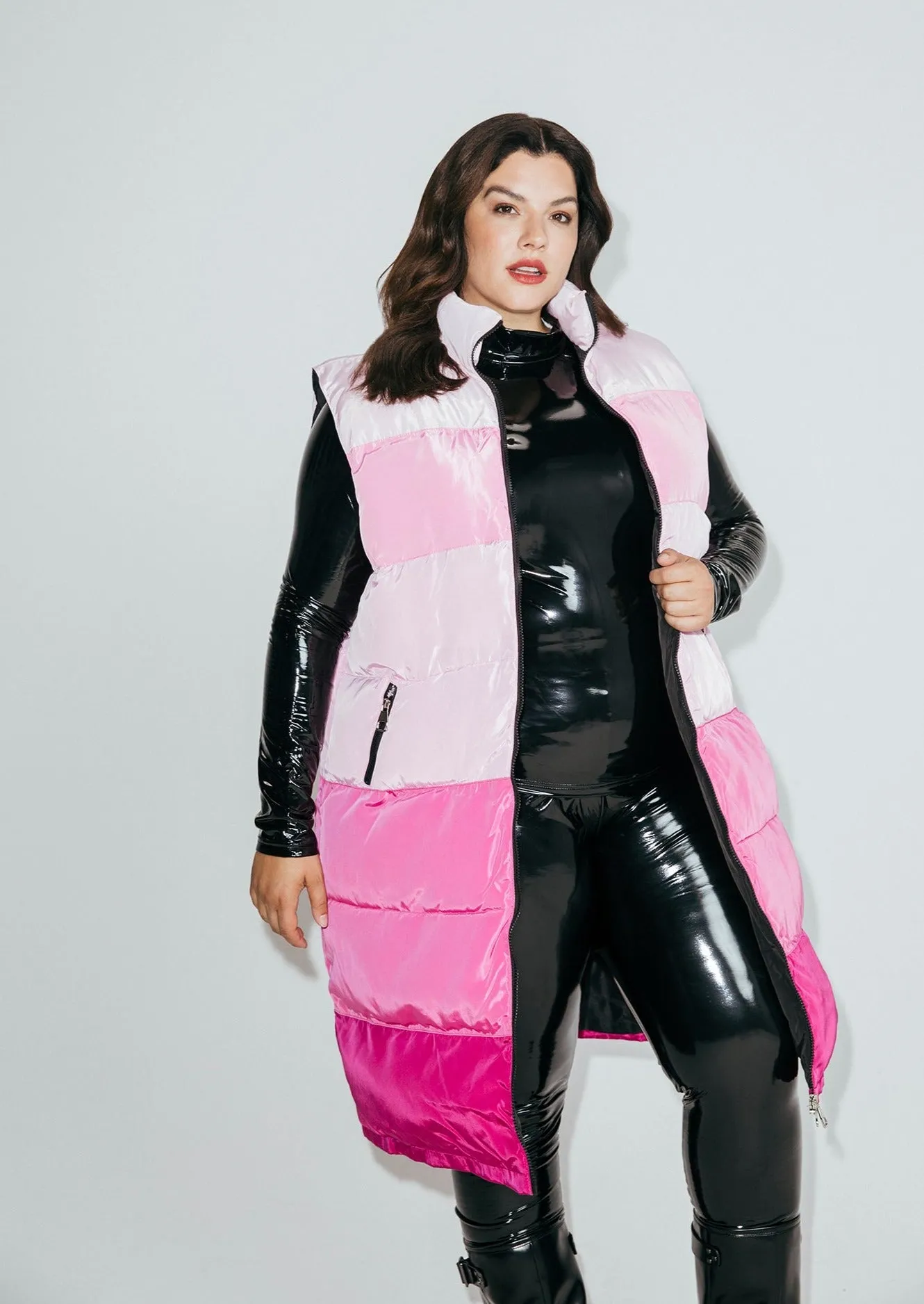 Colour Block Long Puffer Vest sold by Hilary Macmillan