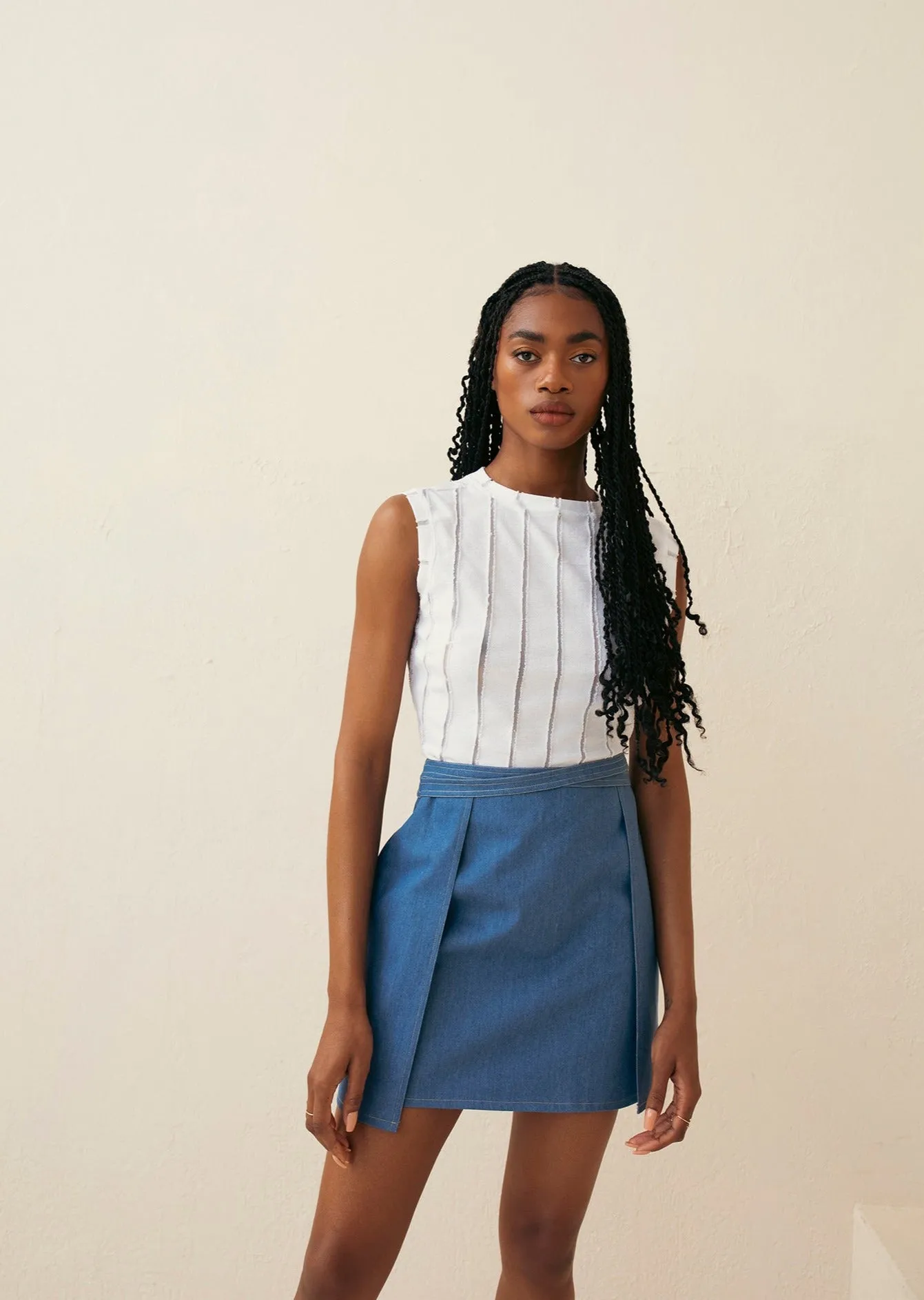 Criss Cross Denim Mini Skirt sold by Hilary Macmillan