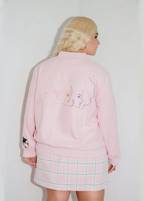 Pink Barbie Patch Varsity Jacket Sample made by Hilary Macmillan