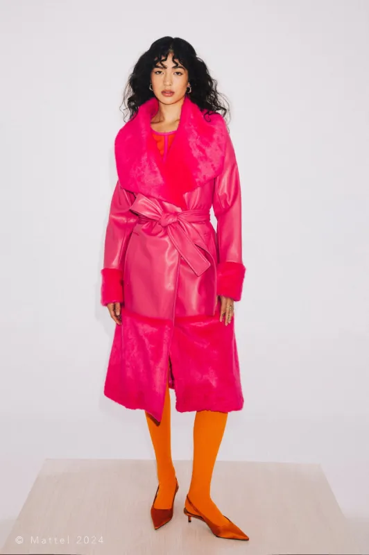 Barbie® Faux Leather and Faux Fur Wrap Coat made by Hilary Macmillan
