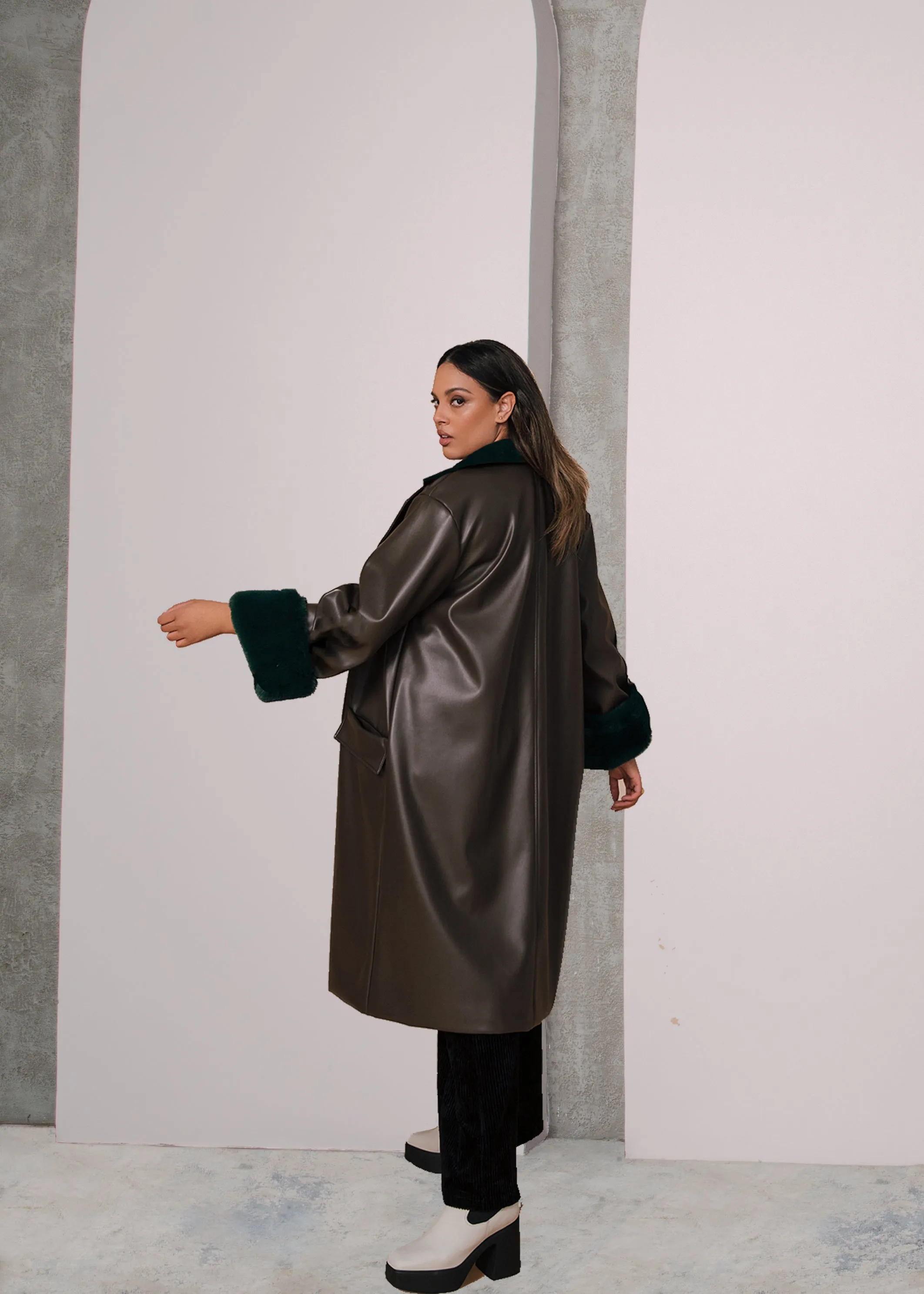 Faux Fur Cuff & Faux Leather Trench Coat sold by Hilary Macmillan