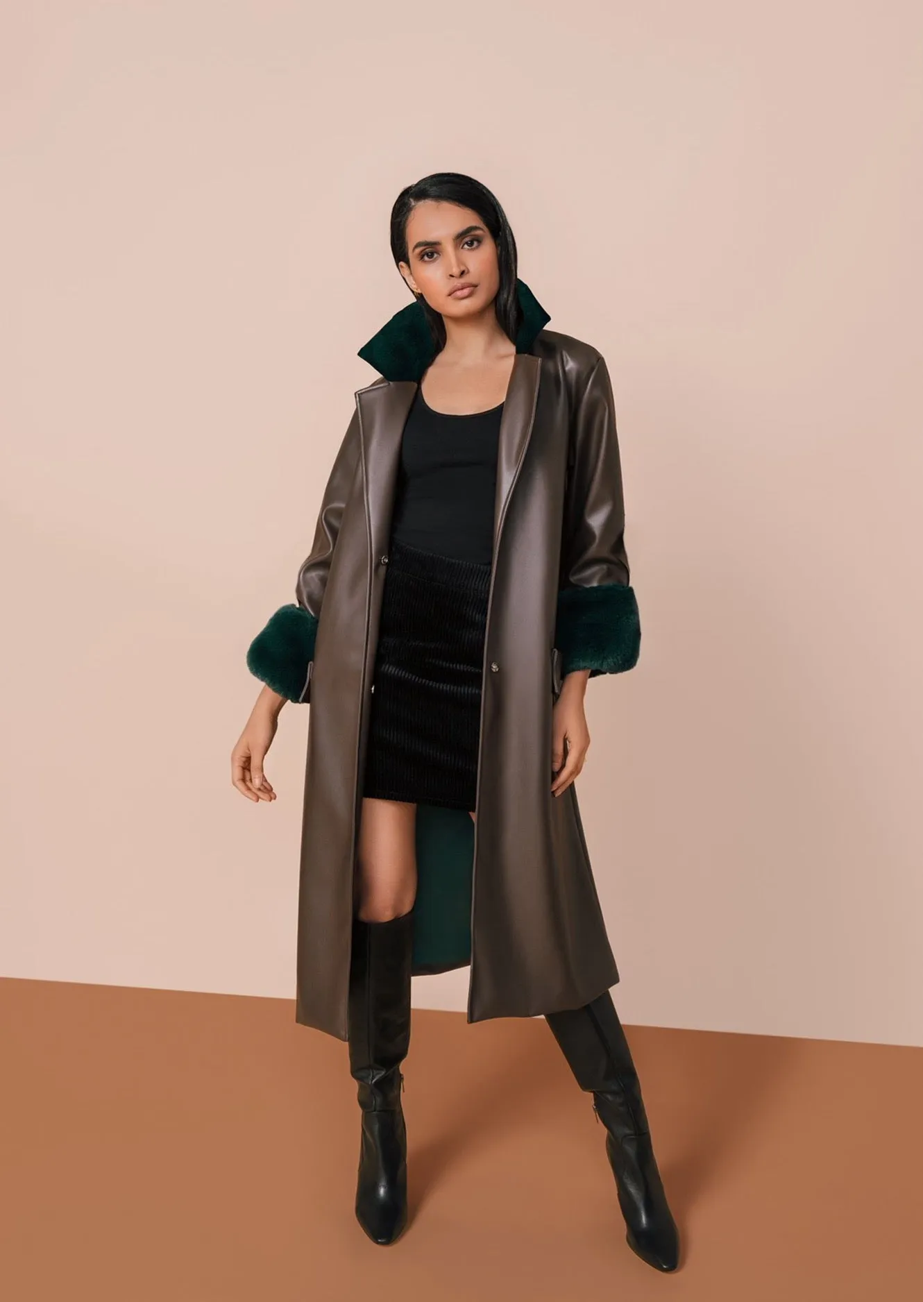 Faux Fur Cuff & Faux Leather Trench Coat sold by Hilary Macmillan product image thumbnail 2