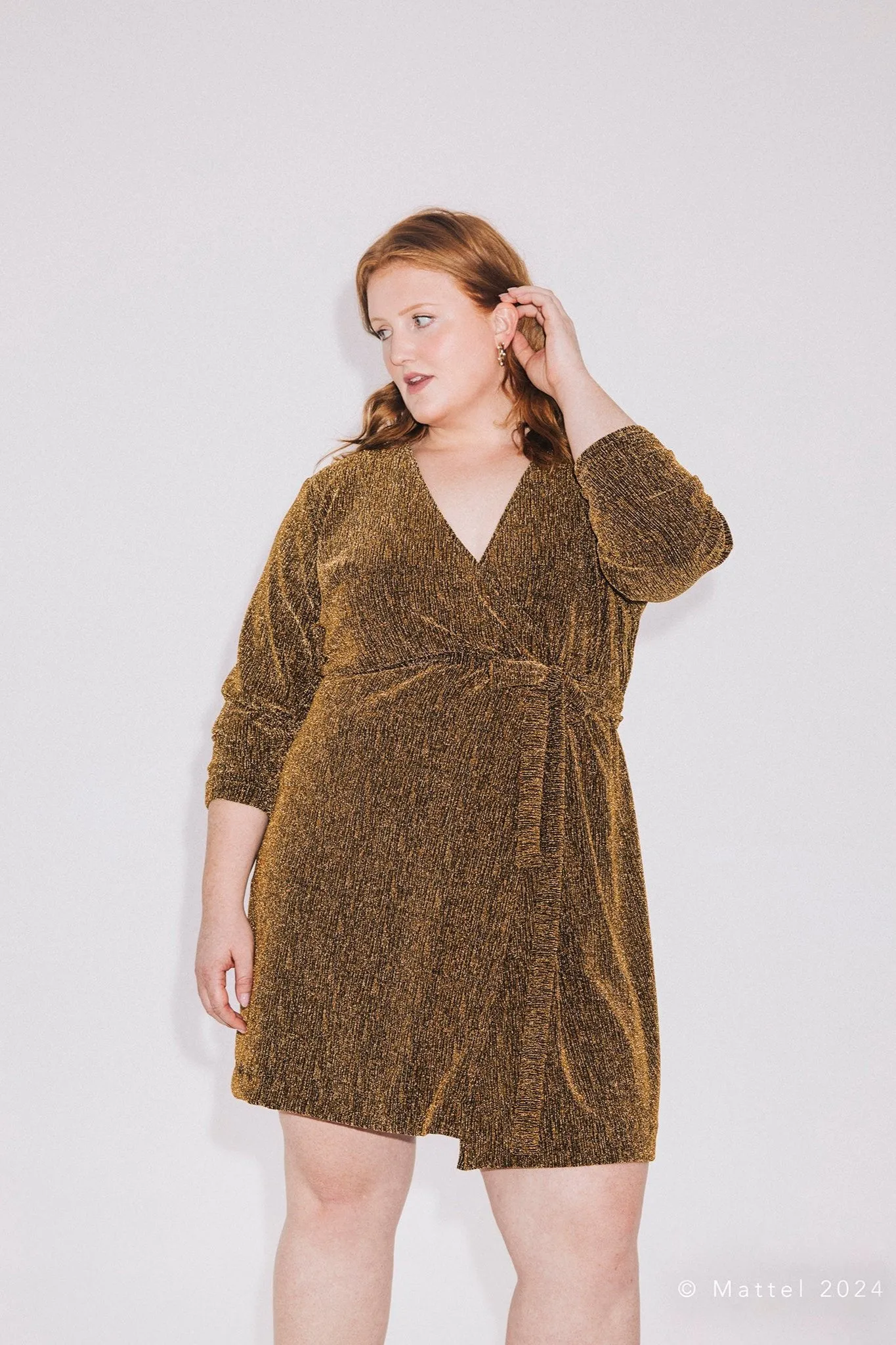 Barbie® Gold Shimmer Wrap Dress sold by Hilary Macmillan